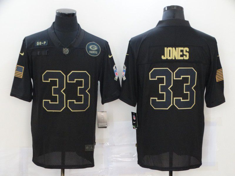 Men Green Bay Packers #33 Jones Black gold lettering 2020 Nike NFL Jersey->green bay packers->NFL Jersey